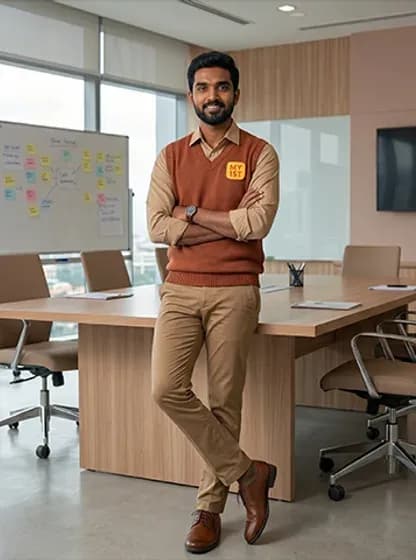 MY1ST compliance representative standing with arms crossed in a meeting room