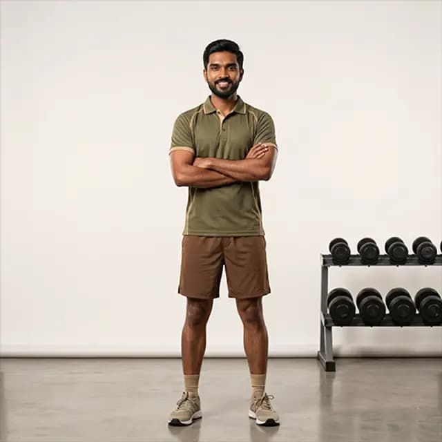 Personal trainer in a MY1ST vest coaching a strength workout at the gym